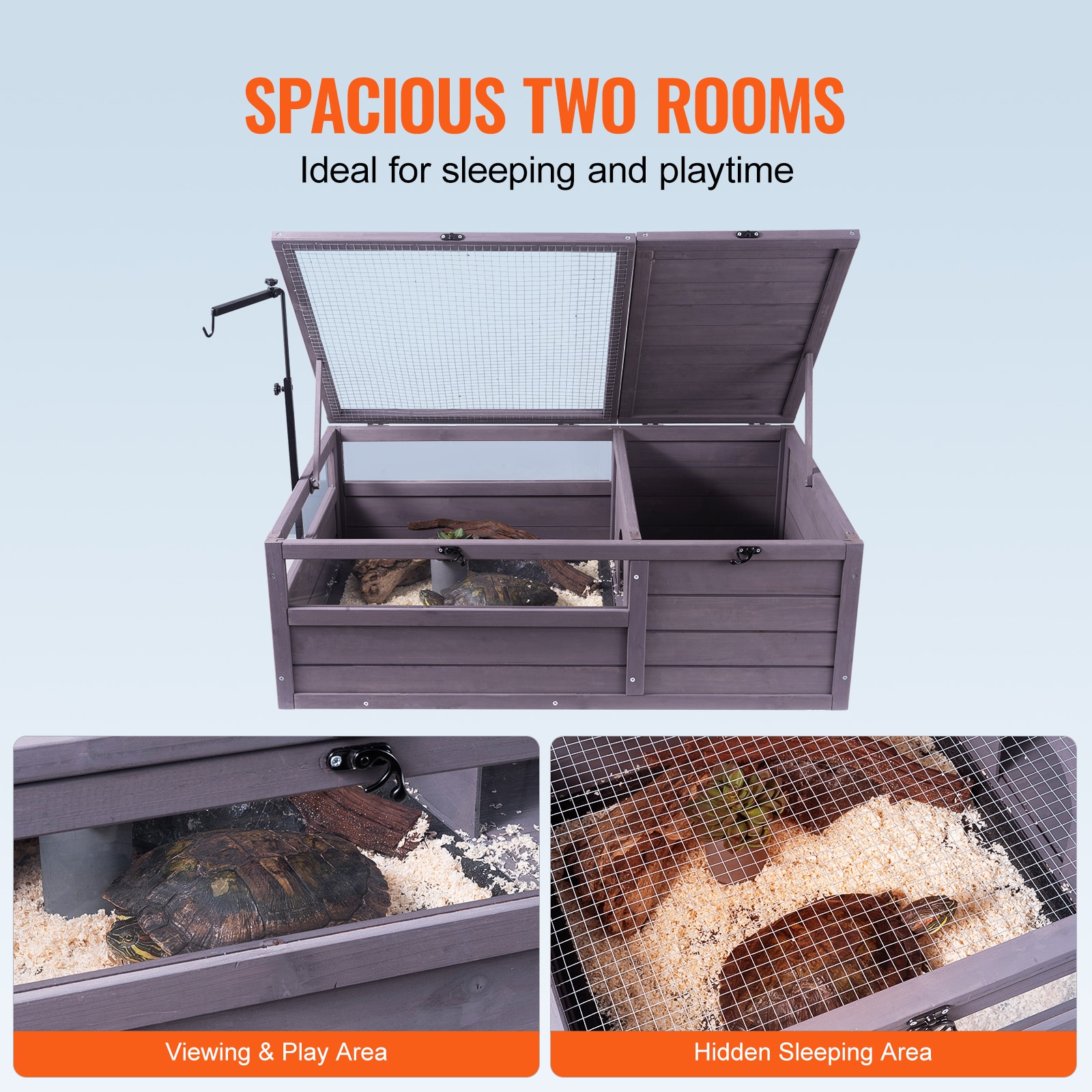 Tortoise Habitat Wooden Tortoise House Indoor & Outdoor 2-Room 38x24x13in_maomaolike.com